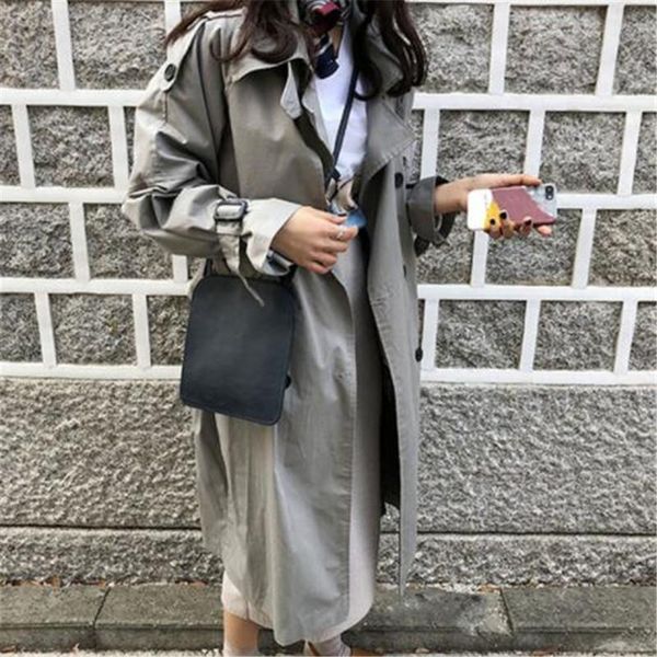 

women's trench coats 2021 spring autumn woemns grey long coat woman windbreaker gray overcoat clothes elegant cape, Tan;black