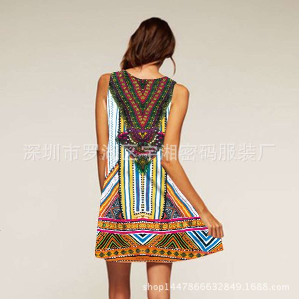 

digital printed round neck mid length dress, Black;gray