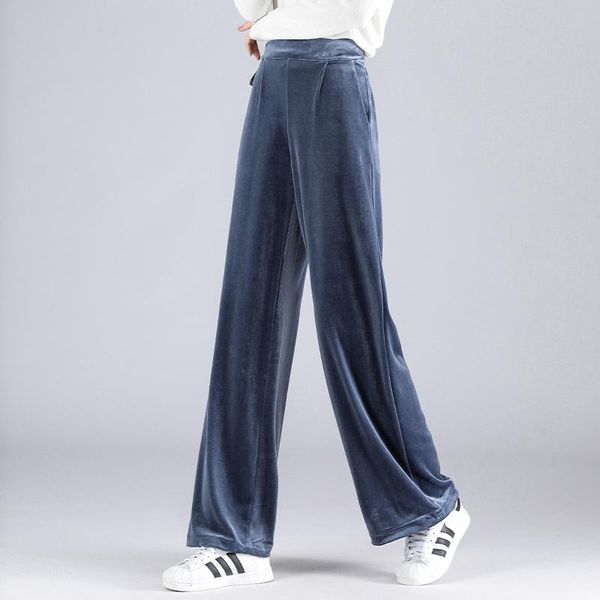 

women's pants & capris fleece wide leg straight women elegant winter spring female elastic waist casual work trousers plus size s - 5xl, Black;white