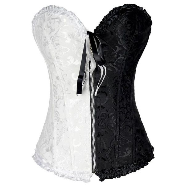 

corsets bustiers blouse with zipper red and black corset costume halloween plus size floral vintage gothic corsetto women's shapers, Black;white
