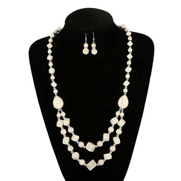 

women's double leaves tibetan silver turquoise earrings necklace set dmtqs039 fashion gift national style women diy jewelry sets