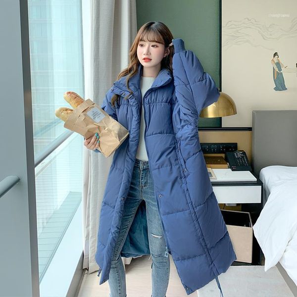 

2021 winter women jacket solid color think hooded padded female coat long down parkas warm zipper casul outerwear women1, Black