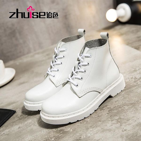 

boots 2021 white female british big low heel flat ankle couple motorcycle, Black