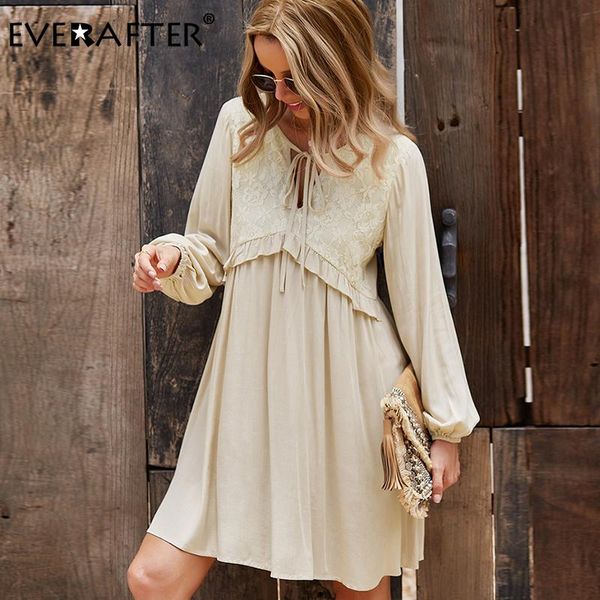

casual dresses everafter elegant v-neck a-line long sleeve women dress autumn winter ruffled high waist office lady solid midi, Black;gray