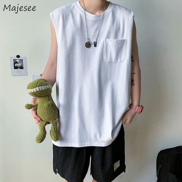 

men' tank men tanks pocket solid o-neck oversize slouchy outwear summer males daily ulzzang trendy students -arrival, White;black