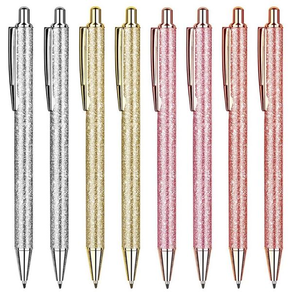 

ballpoint pens 8 pcs glitter 1mm cute pretty rose gold metal retractable journaling for women girls gifts office supplies, Blue;orange
