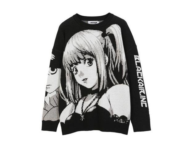 

men's sweaters mens hip hop streetwear harajuku sweater vintage retro japanese style anime girl knitted cotton pullover 2021 autumn, White;black