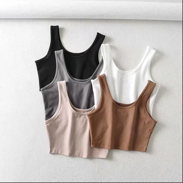 

summer crop women tank sleeveless short cotton u collar knitted bar, White