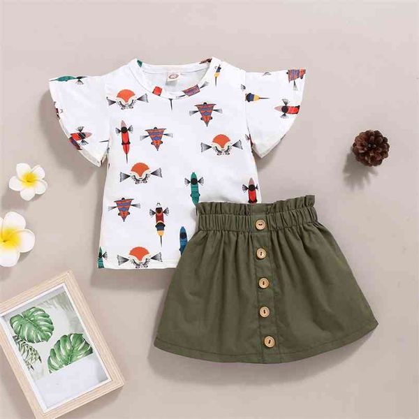 

summer suit cartoon pattern skirt 2pcs children's cothing kids clothes girls costume for girl sets 210528, White