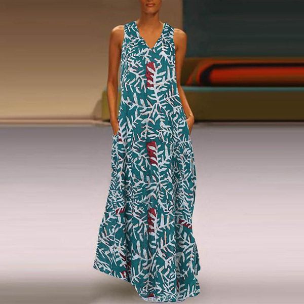 

casual dresses long for women elegant plus size sleeveless retro dress bohemian party maxi robe femm, Black;gray