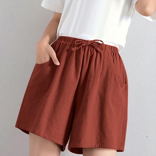 

summer sport high waist linen women shorts loose casual thin wide leg beach, White;black