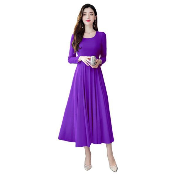 

casual dresses summer chiffon dress women slim fit thin plus size crew neck women's clothing high waist long sleeve big swing, Black;gray