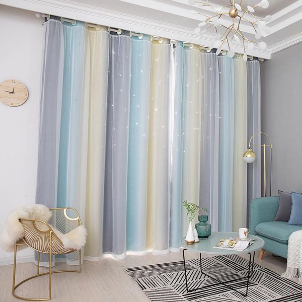 

blackout window drapes hollow out star sheer curtain rainbow color curtains kids bedroom decoration for home &