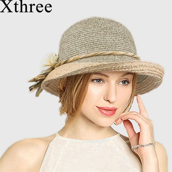 

xthree good quality summer hat women raffia straw cap ladies big brim sun forgirlbeach 220304, Blue;gray