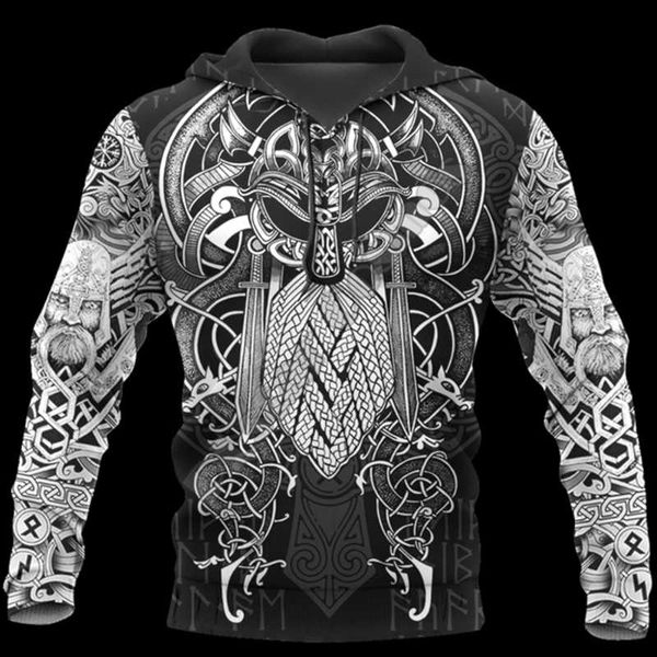 

men's hoodies & sweatshirts fashion viking wolf and dragon tattoo 3d all over printed mens sweatshirt zip pullover casual jacket -6, Black