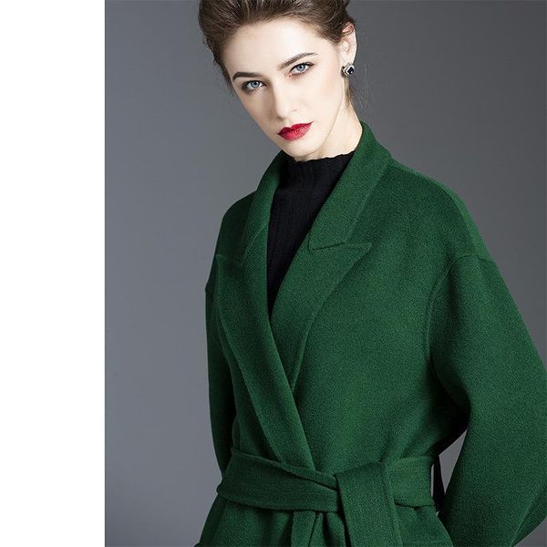 

women's wool & blends women double sided green slim windbreaker cashmere overcoats winter woolen jackets high end long handmade outwear, Black