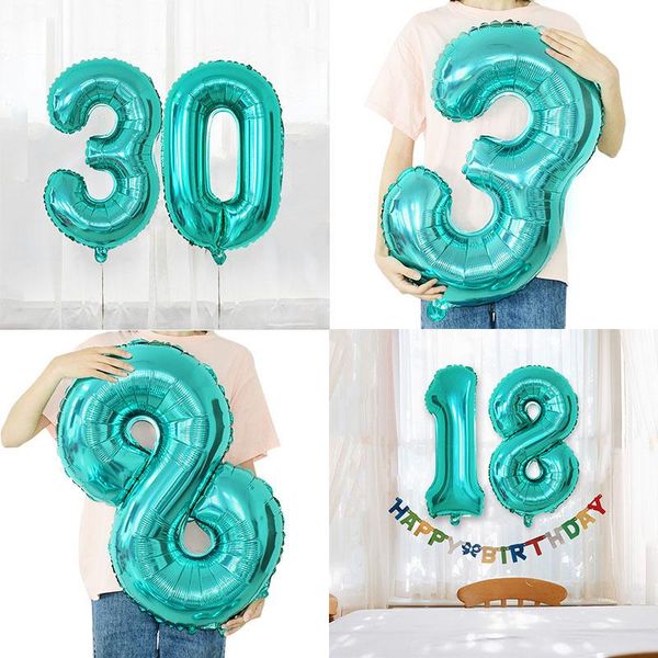 Decoração de festa Número de papel alumínio de 32 polegadas Balões para crianças adultos Balões de aniversário de adulto 0-9 Figuras de chá de bebê de feliz casamento Globos