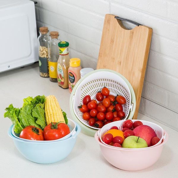 

storage bottles & jars kitchen and household plastic fruit vegetable racks round thick double-layer washing draining basket