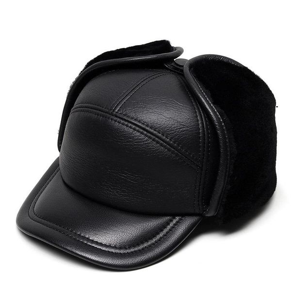 

berets 2021 men's winter fur hat thick velvet bomber hats cowhide earmuffs super warm men genuine leather caps ski cap, Blue;gray