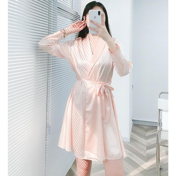 

satin robe woman spring summer ropa de dormir mujer silk robes nightgown women morning night gown bathrobe home wear femme women's slee, Black;red