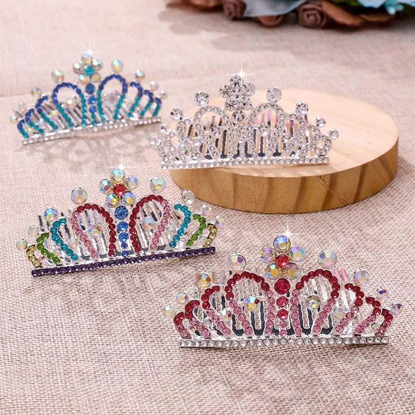 

hair clips & barrettes kids accessories children tiara crown small girl birthday party show coloful rhinestone crystal haircomb princess hea, Golden;silver