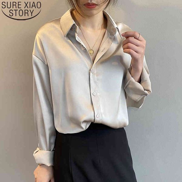

ladies shirt vintage long sleeve blouse women fashion korean satin blouses loose button up plus size blusas 11355 210417, White