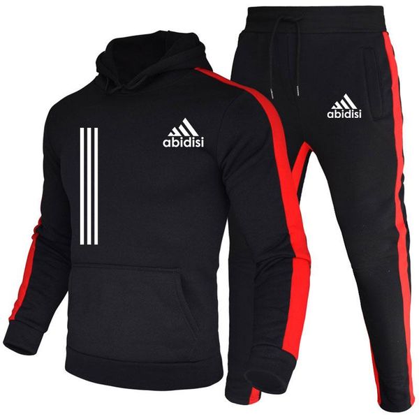 

jogging clothing 2021 fashion cotton track sportswear suit mens tracksuit autumn and winter trousers hoodie pullover two suits 3xl, Black;red