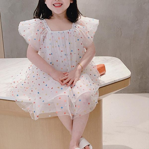 

girls summer flower sleeve girl dress princess cute kids fashion party dot dresses costume children loose casual clothes, Red;yellow