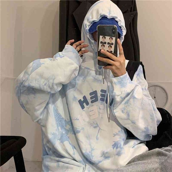 

tie dyed hooded sweater for women in autumn and winter, Black