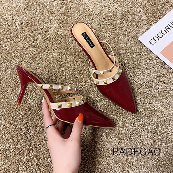 

slippers 2021 women's white rivet summer high heel outside elegant official, Black