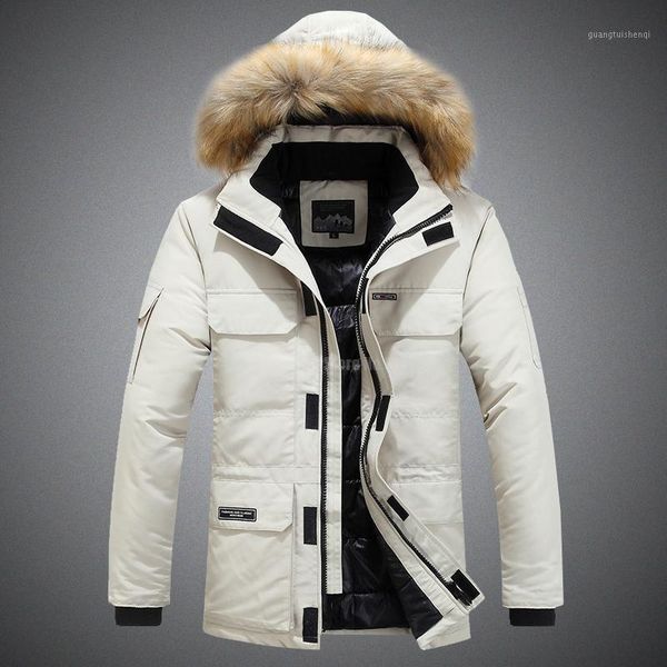 

men's down & parkas -30 degree winter fashion couple white duck jacket coats fur hooded thick warm snow windbreaker outerwear, Black