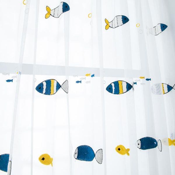 

modern simple fish cartoon embroidery tulle curtain for children's room sheer bedroom bay window kitchen screen 4 & drapes