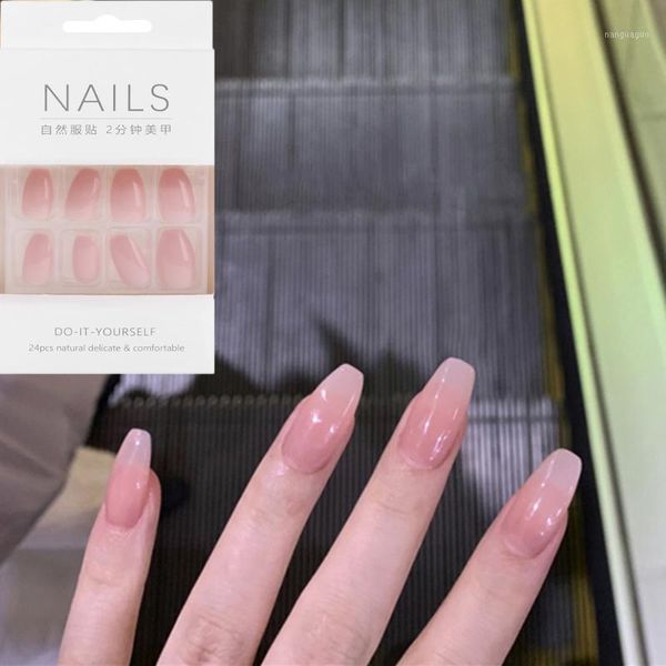 

24pcs natural pink artificial fake nails short coffin ballerina false for designs press on finger tips manicure tool1, Red;gold