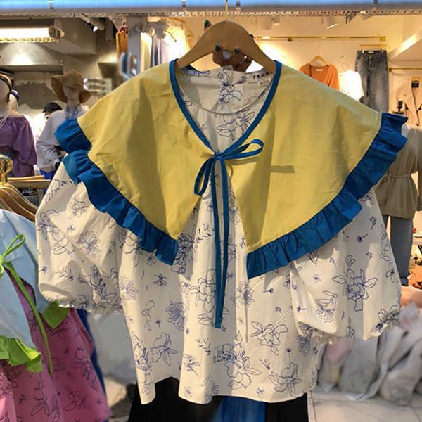 

vanovich korean style women blouses summer print sweet ladies and wild cotton fashion clothing 210615, White