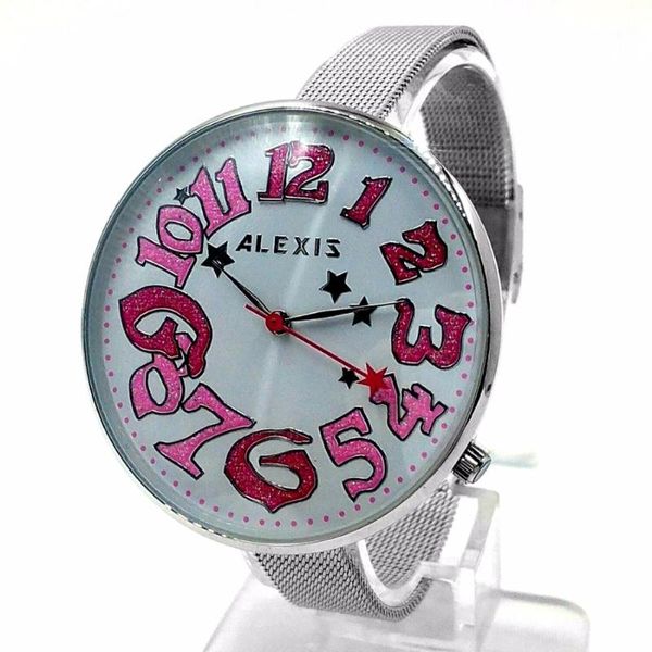 

wristwatches alexis women analog quartz round watch japan pc21j movement shiny silver stainless steel band white dial water resistant, Slivery;brown