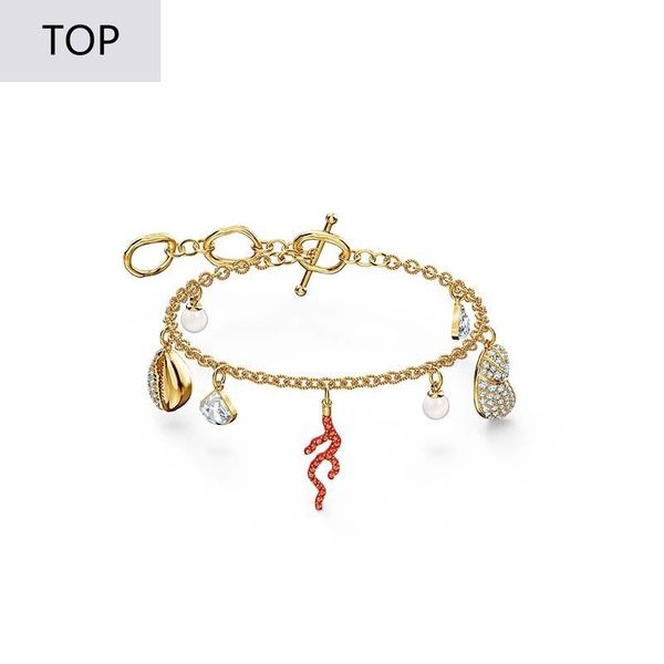 

link, chain swa 1:1 sea red coral bracelet for women shell gold color, Black