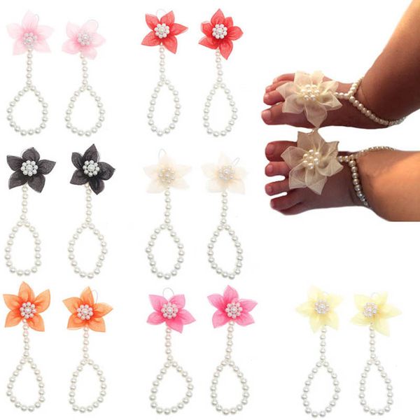 

girls hair accessories baby anklets shoes accessory feet decorated pearl flower elastic foot sandals newborn pgraphy props bracelet b7332, Slivery;white