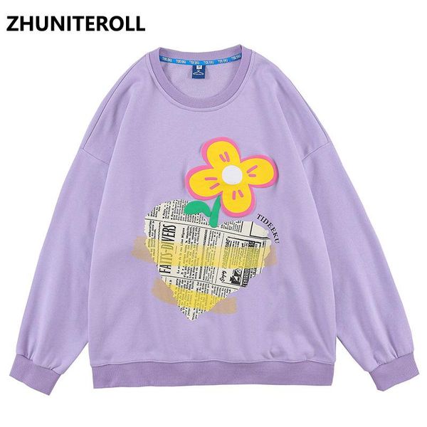 

men's hoodies & sweatshirts 2021 flowers puff print streetwear harajuku casual pullover hip hop cotton loose outwear, Black