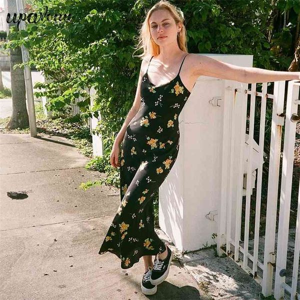 

women's summer halter floral dress spaghetti strap printed slim midi beach vacation vestidos 210524, Black;gray