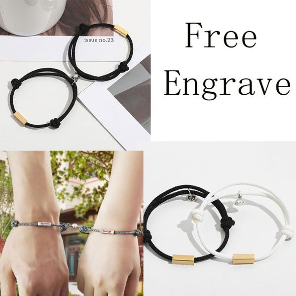 

charm bracelets 1 pair custom name bracelet the pledge of eternal love magnet attracts each other staniless steel couples men and women, Golden;silver