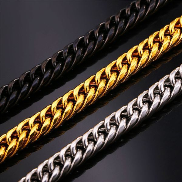 

hip-hop cuban chain jewelry iced out chains necklace gold silver black color titanium steel men necklace