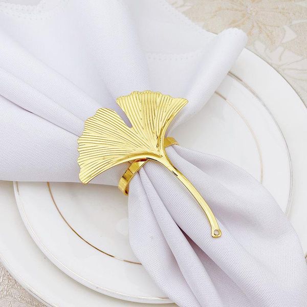 

12pcs/lot ginkgo leaf napkin ring metal button el cloth table decoration rings