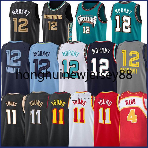 

trae 11 young ja 12 morant spud 4 webb basketball jersey, Black;red