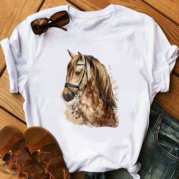 

woman horse aesthetics graphic print mens short sleeve summer harajuku grunge female, White;black