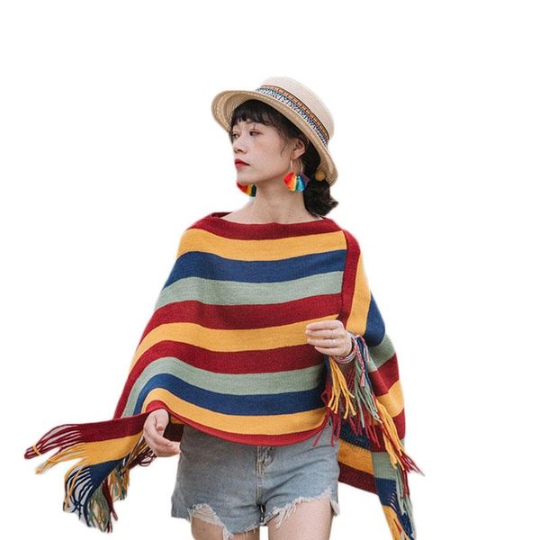 

scarves wsyore fashion travel pullover warm knit sweater women autumn and winter wild striped knitted shawl cloak female ns2805, Blue;gray