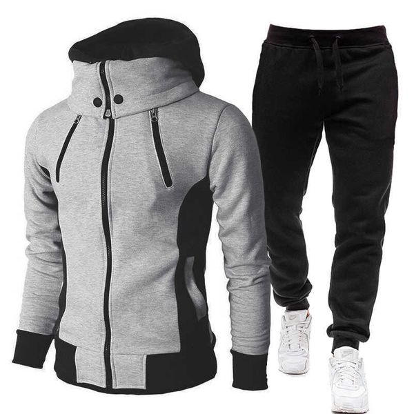 Herbst Winter Trainingsanzug Männer Anzüge Casual Hoodies Warm Zip up Sweatshirts Zwei Stück Sets Jacke + Hosen Männliche Outfit plus Größe S-4XL 211006