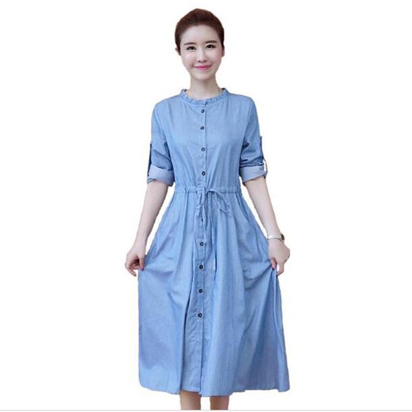 

casual dresses s-2xl denim dress vintage jeans long sleeve blue 2021 spring fashion women single-breasted vestidos, Black;gray