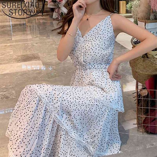 

fashion women dresses white black summer sleeveless dot a-line empire v-neck elegant office lady 3576 50 210510, Black;gray