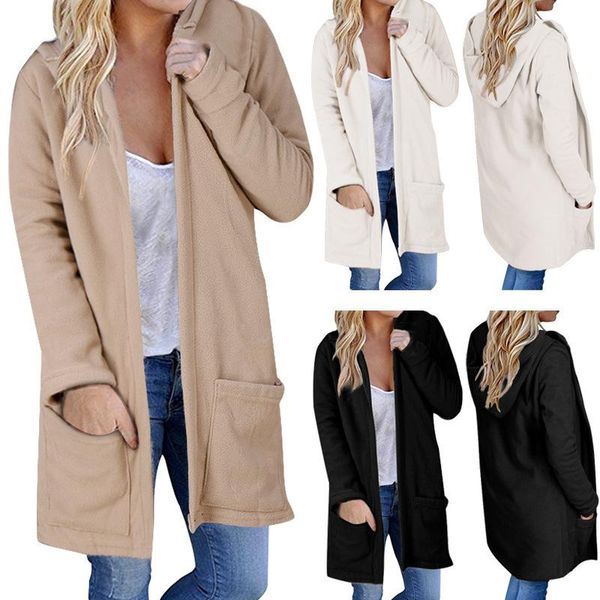 

women's hoodies & sweatshirts 2021 autumn and winter casual solid color long hooded sweater coat, Black