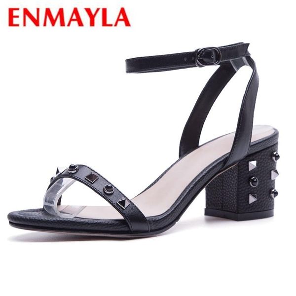 

genuine leather basic women sandals 2021 summer fashion high heel square size 34-39 ly1086, Black